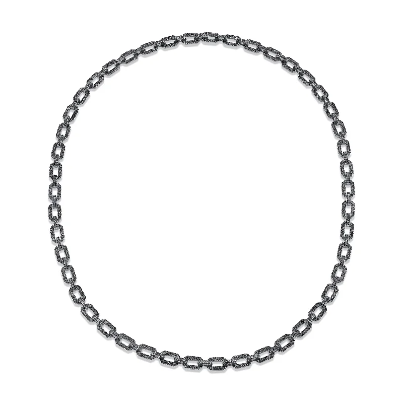 Fine necklace for women-MEN'S BLACK DIAMOND PAVE FLAT GEO LINK NECKLACE