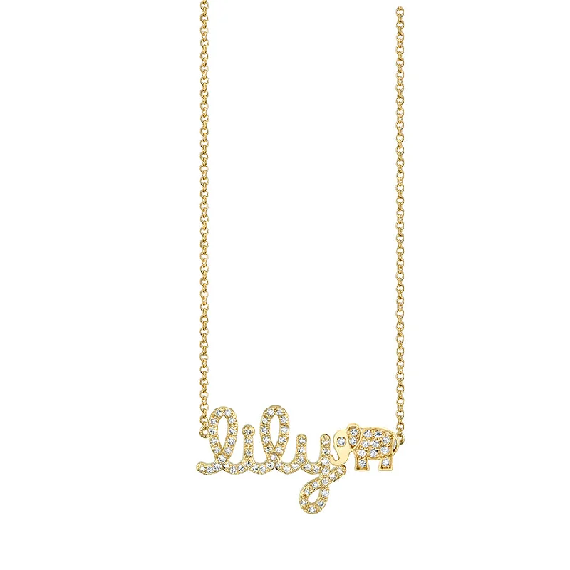 Statement piece necklace for women-Gold & Diamond Small Custom Script Elephant Icon Necklace