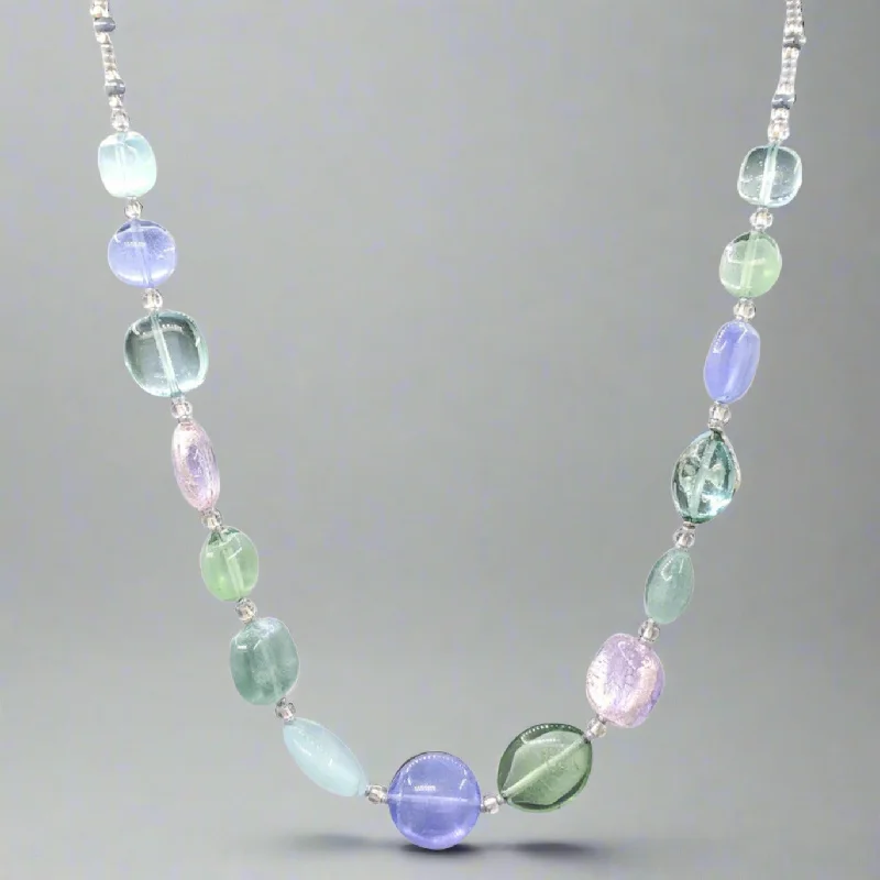 Heart diamond necklace for women-STST Blue, Green, & Lavender Murano Glass Beaded Necklace