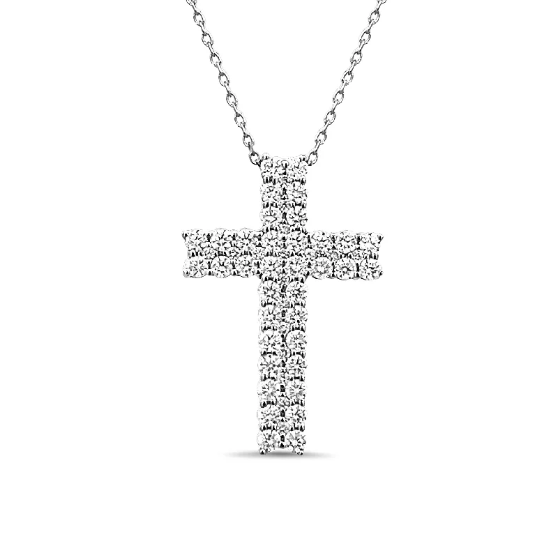 Cross necklace for women-Two Row Diamond Cross Pendant