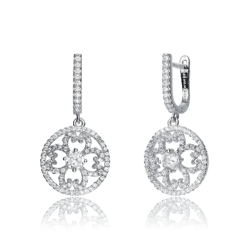 Elegant drop earrings for women-Sterling Silver Cubic Zirconia Medallion Earrings