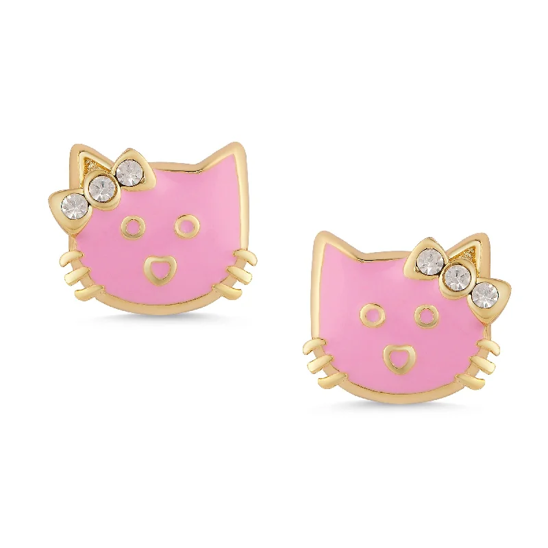 Crystal drop earrings for women-Pink Cat Stud Earrings