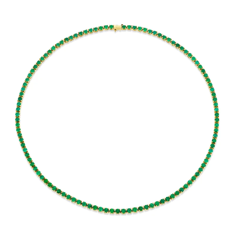 Simple pendant necklace for women-MEN'S EMERALD ROUND TENNIS NECKLACE, 22IN