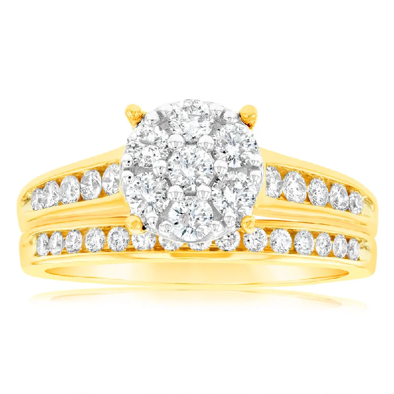 Custom oval engagement ring for women-9ct Yellow Gold 1 Carat Diamond 2 Ring Bridal Set