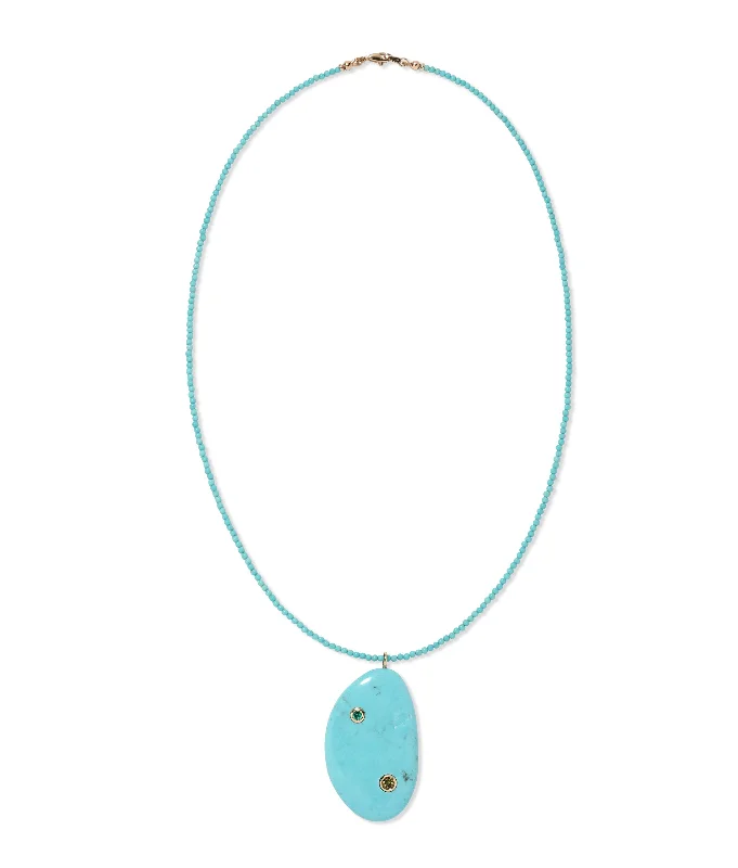 Heart pendant necklace for women-Sleeping Beauty Turquoise & 14k Gold Beaded Pendant Necklace