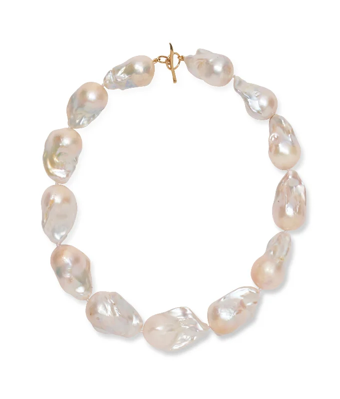 Simple chain necklace for women-Extra Large White Baroque Pearl & 14k Gold Necklace