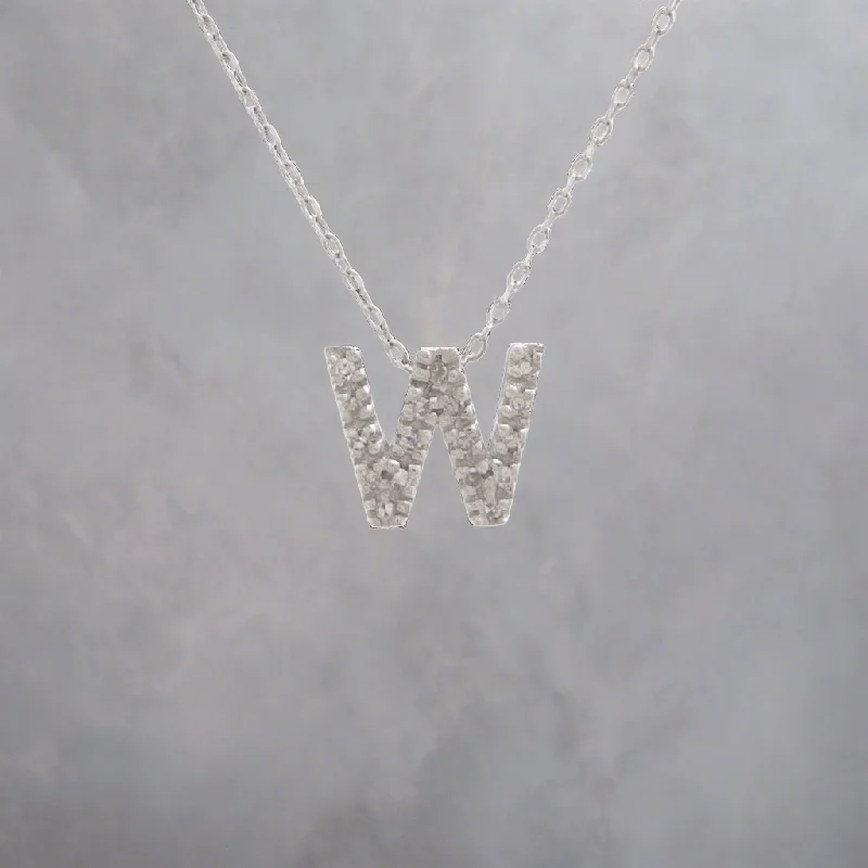 Vintage gold necklace for women-14K W Gold small 0.02ctw H/I1-SI2 diamond initial 'W' pendant