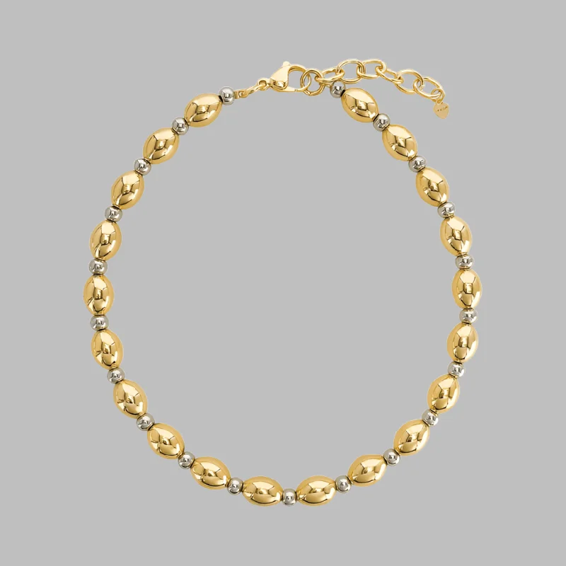 Bridal necklace for women-Brass YGP Two-Tone 18" Oval Bead Necklace