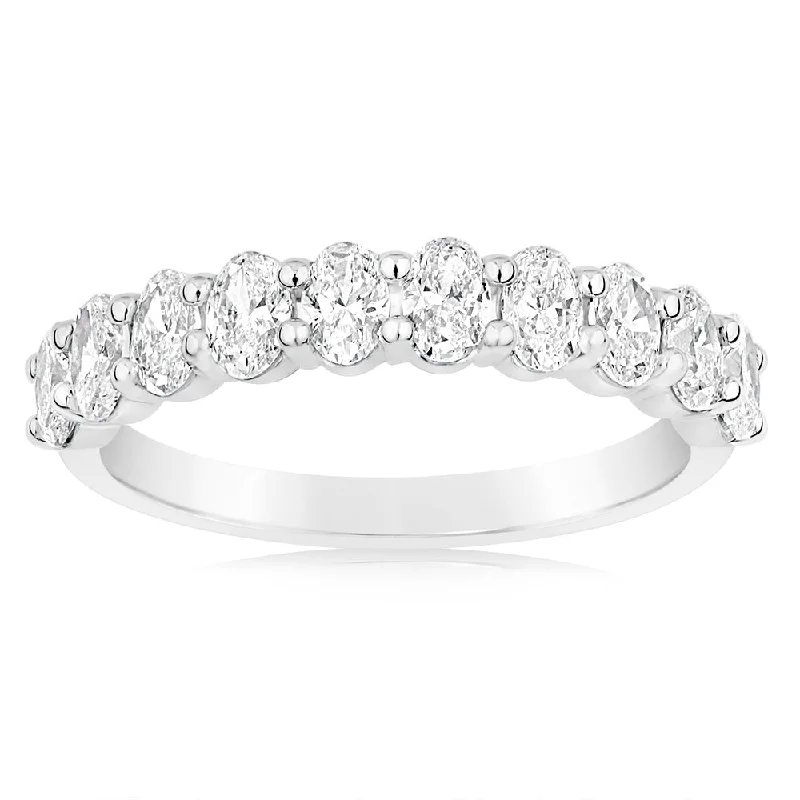 Platinum engagement ring for women-Luminesce Lab Grown 10ct White Gold Eternity Oval Cut Shaped Ring in 1 Carat Diamond