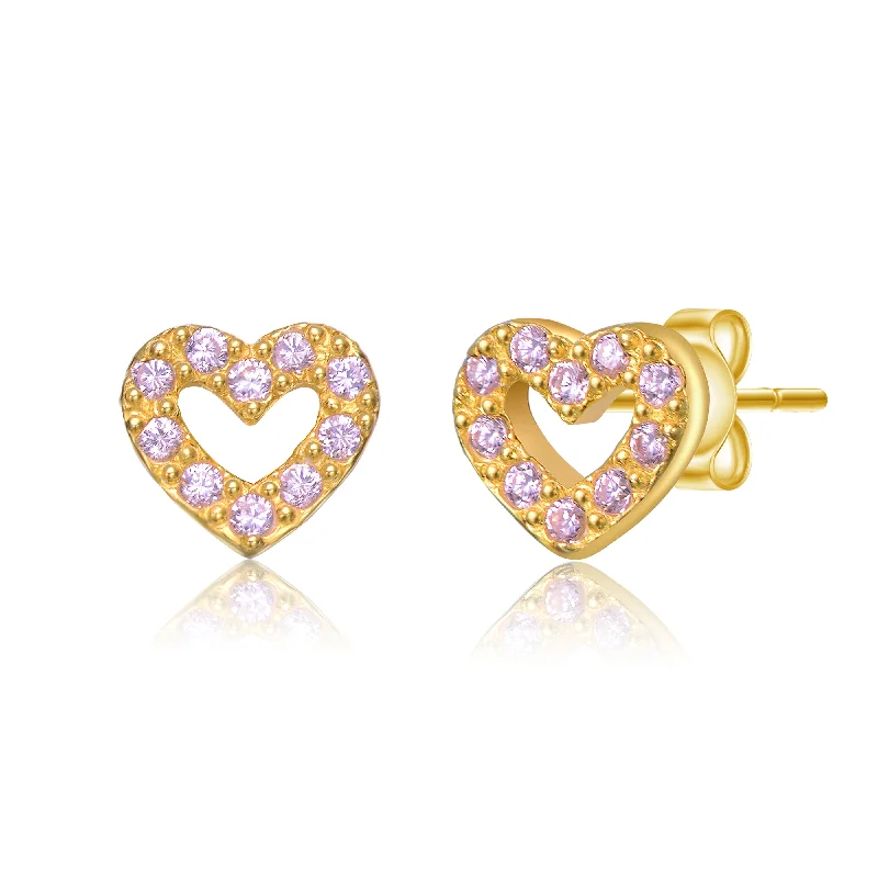 Gold diamond earrings for women-14k Gold Plated Cubic Zirconia Pave Heart Stud Earrings