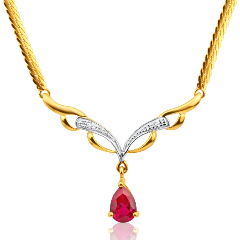 Art deco engagement ring for women-9ct Elegant Yellow Gold Created Ruby + Diamond Chain