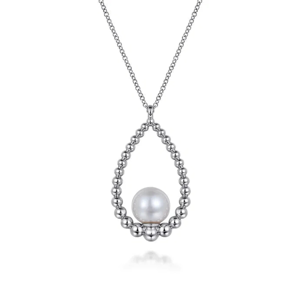 Birthstone necklace for women-SS 17.5" Teardrop Beaded Pearl Pendant Necklace