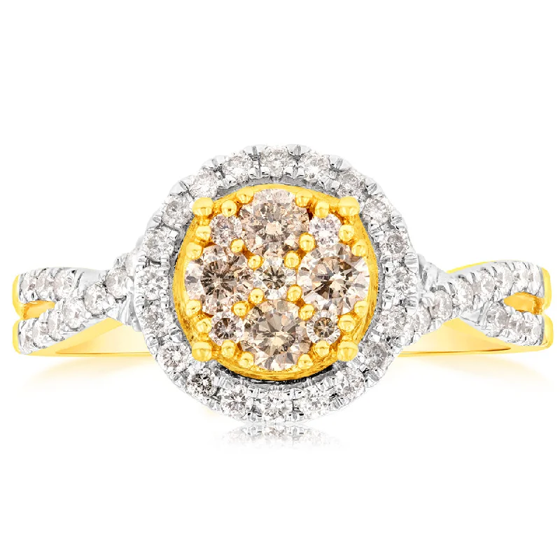 Engagement ring with large diamond for women-9ct Yellow Gold 4/5 Carat Diamond Round Shape Cluster Ring