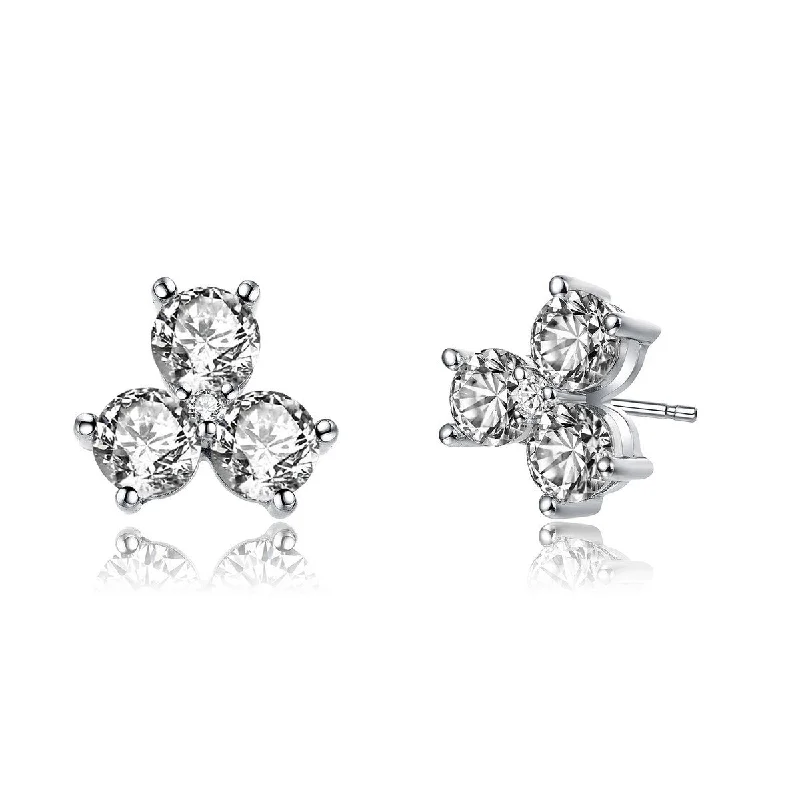 Floral earrings for women-Lierre Dainty Triple CZ Earrings