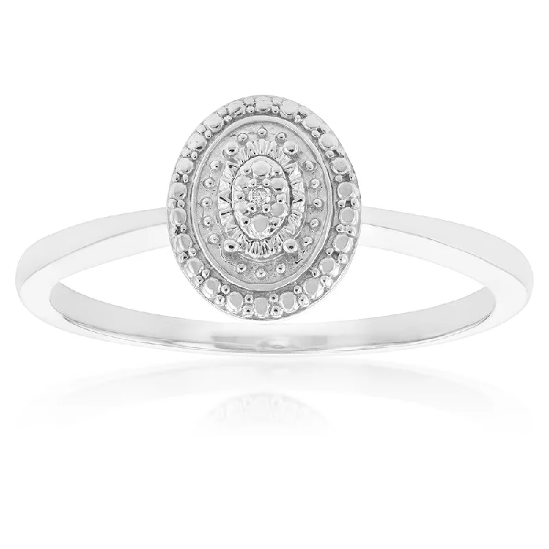 Designer diamond engagement ring for women-Sterling Silver With Diamond Oval Shape Ring