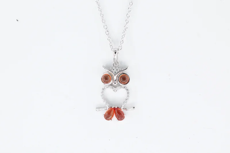 Boho necklace for women-Sterling Silver Lafonn Owl Necklace