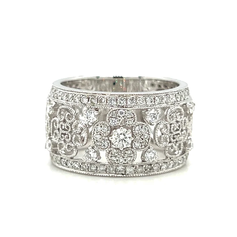 Unique custom engagement ring for women-18k White Gold Floral Diamond Fashion Band