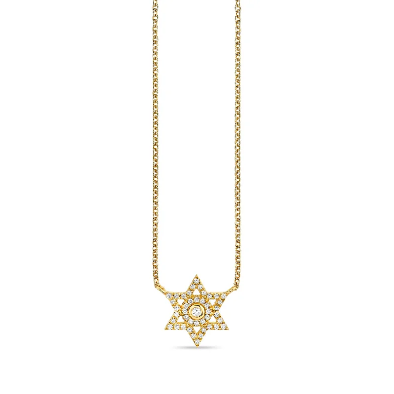 Circle necklace for women-Gold & Diamond Star of David Necklace