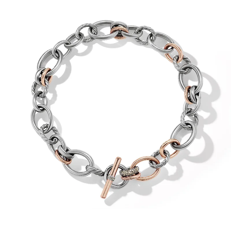 Vintage necklace for women-DY Mercer™ Melange Chain Necklace in Sterling Silver with 18K Rose Gold and Diamonds\, 25mm