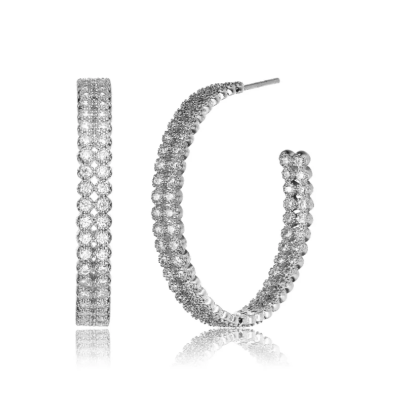 Silver hoop earrings for women-Cléo Double Row Open Hoop Earrings