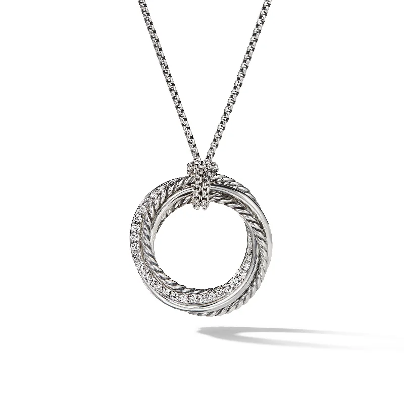 Circle necklace for women-Crossover Pendant Necklace in Sterling Silver with Diamonds\, 26mm