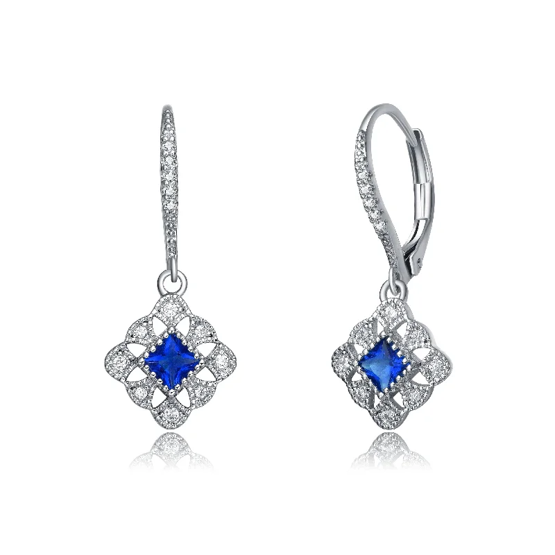 Statement gemstone earrings for women-Sterling Silver Sapphire Cubic Zirconia Filigree Drop Earrings