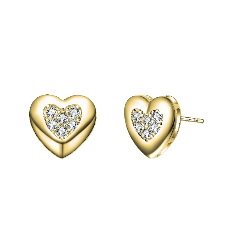 Diamond earrings for women-Sterling Silver 14k Yellow Gold Plated with 0.18ctw Lab Created Moissanite Pave Heart Stud Earrings