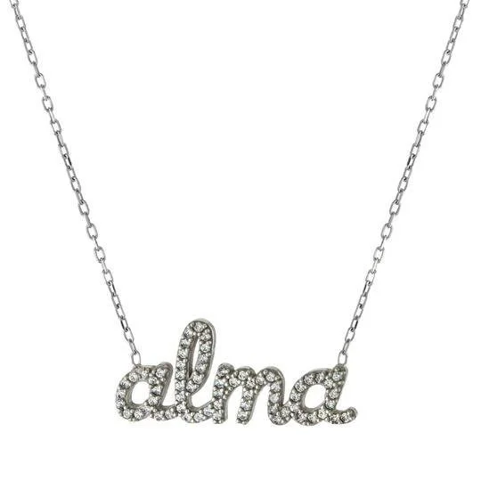 Long pendant necklace for women-SS CZ Name Necklace