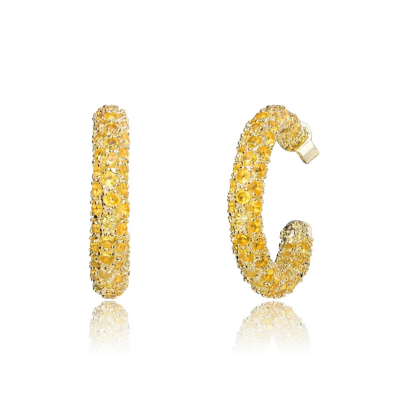 Statement diamond earrings for women-Louise Bright Yellow CZ Hoop Earrings