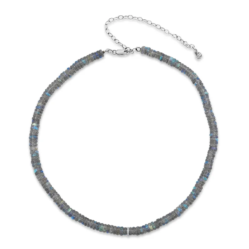 Heart diamond necklace for women-Gold & Diamond Rondelle Labradorite Necklace