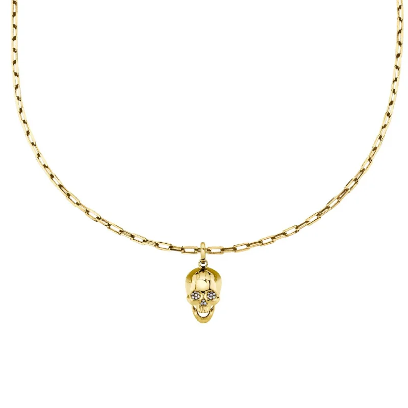 Affordable necklace for women-SOLID GOLD SKULL PENDANT NECKLACE