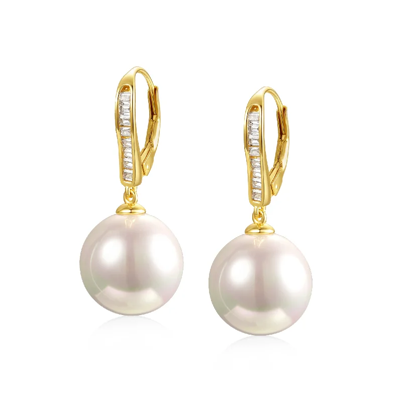 Simple earrings for women-Elegant Gold-Plated Sterling Silver Earrings with Freshwater Pearls