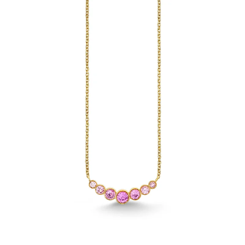 Wedding necklace set for women-Gold & Pink Sapphire Graduated Bezel Necklace