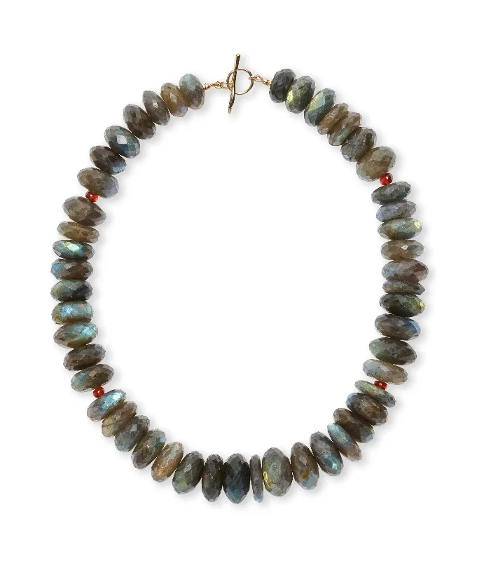 Classic gold necklace for women-Extra Large Labradorite & Garnet 14k Gold Necklace