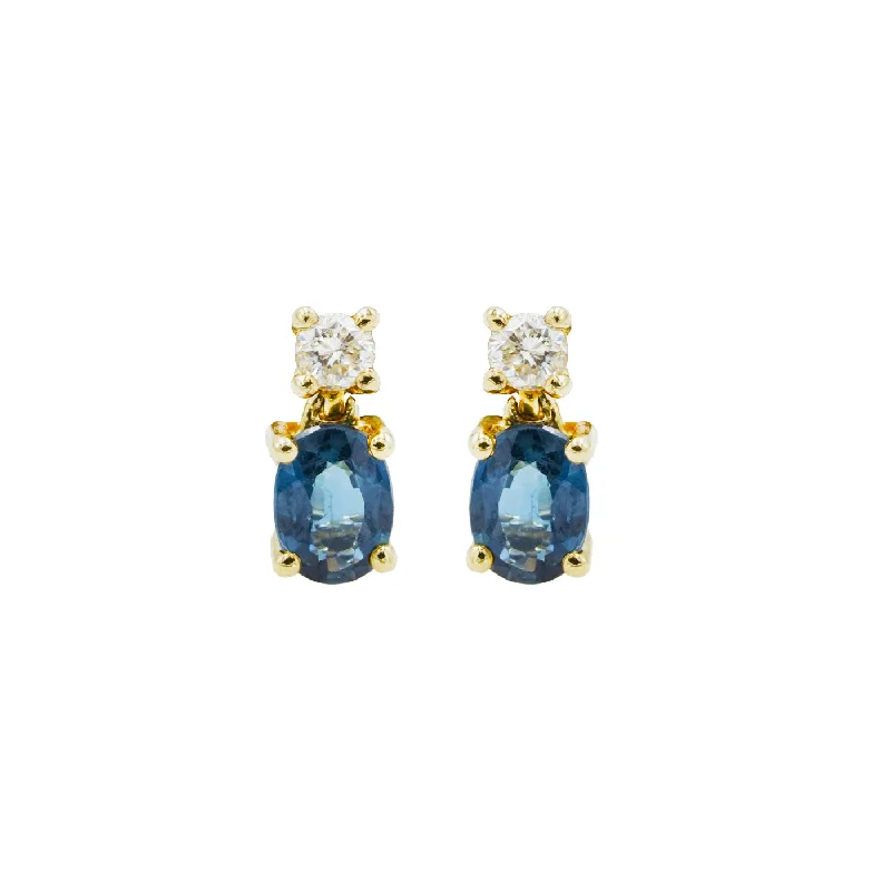 Bright gemstone earrings for women-Diamond and Sapphire Dangle Studs