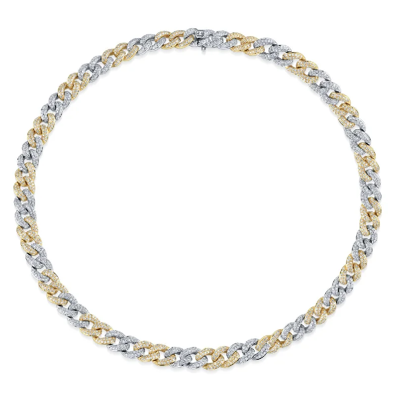 Simple necklace for women-Two-Tone Gold & Small Diamond Link Necklace