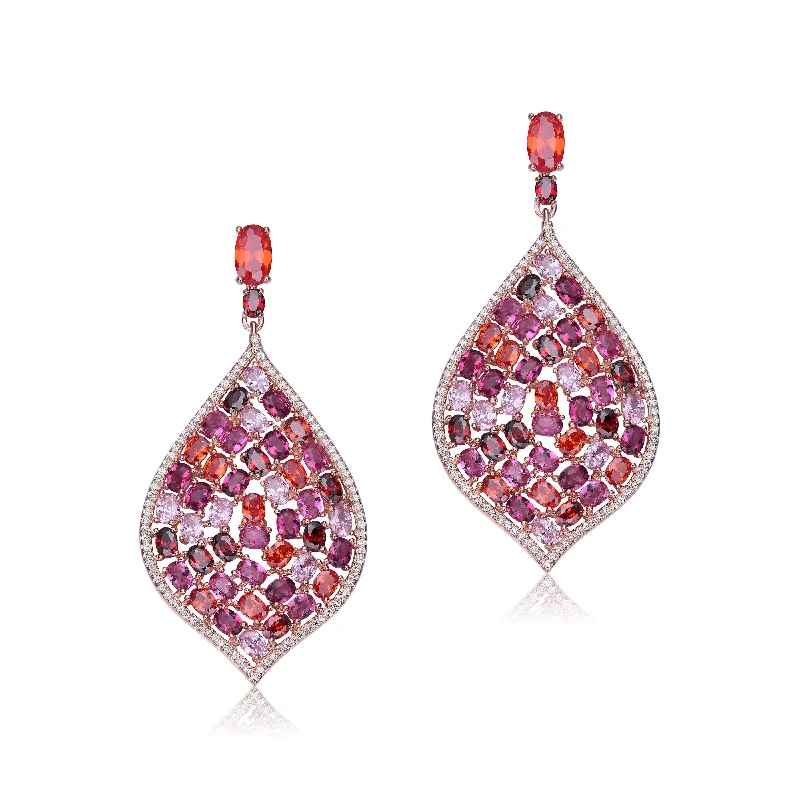 Birthstone stud earrings for women-Sterling Silver with Rose Gold Plated and Ruby Cubic Zirconia Drop Earrings