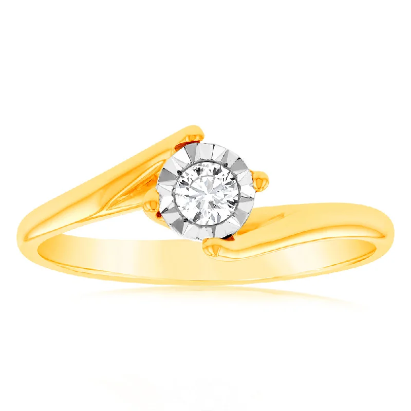 Custom rose gold engagement ring for women-Luminesce Lab Grown 1/10 Carat Diamond 4 Claw Ring in 9ct Yellow Gold