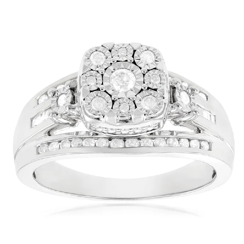 Heart-shaped engagement ring for women-1/2 Carat Diamond Dress Ring with 49 Diamonds in Sterling Silver