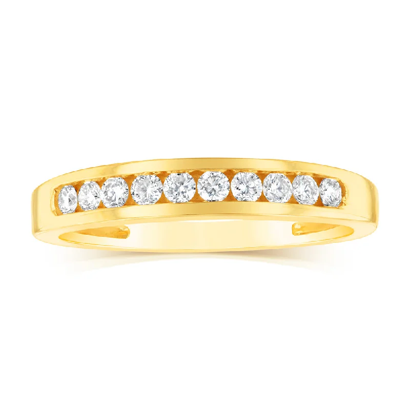 Diamond wedding ring for women-9ct Yellow Gold 1/4 Carat Diamond Eternity Ring with 10 Brilliant Diamonds