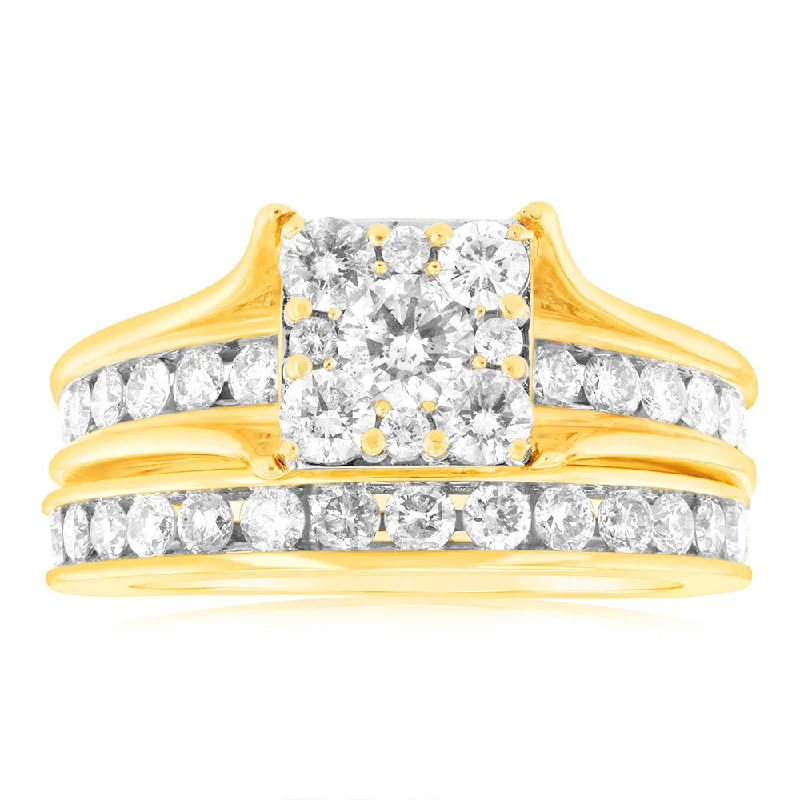 Unique engagement ring for women-9ct Yellow Gold 1.5 Carat Diamond 2 Ring Bridal Set