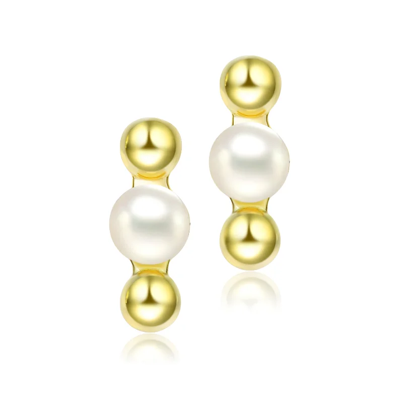 Wedding earrings for women-Delphine Golden Spheres Pearl Earrings