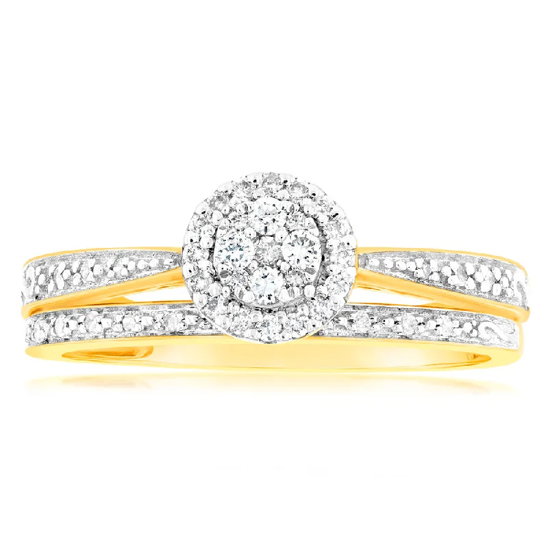 Custom platinum engagement ring for women-9ct Yellow Gold 1/4 Carat Diamond Bridal Ring Set