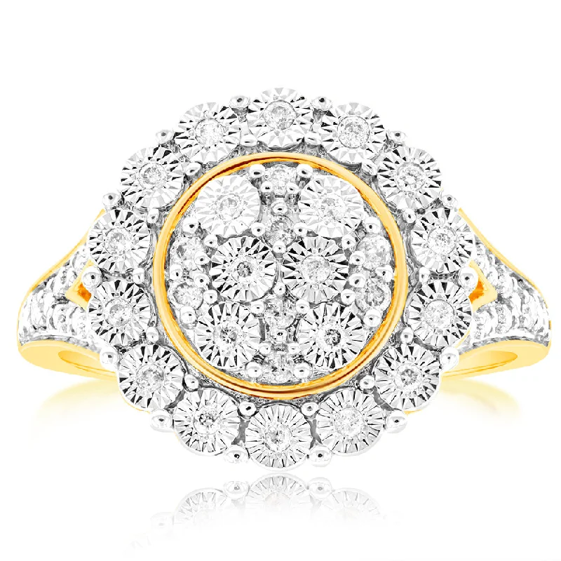 Affordable diamond engagement ring for women-9ct Yellow Gold 1/5 Carat Diamond Disc Dress Ring