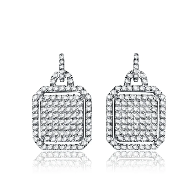 Matching earrings for women-Cubic Zirconia Sterling Silver Cubic Zironia Square-shape Earrings