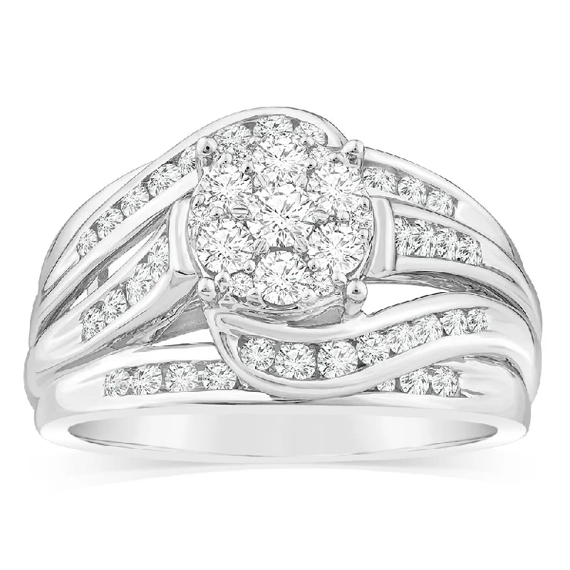 Custom-designed engagement ring for women-Luminesce Lab Grown 10ct White Gold 1 Carat Diamond Cluster Ring