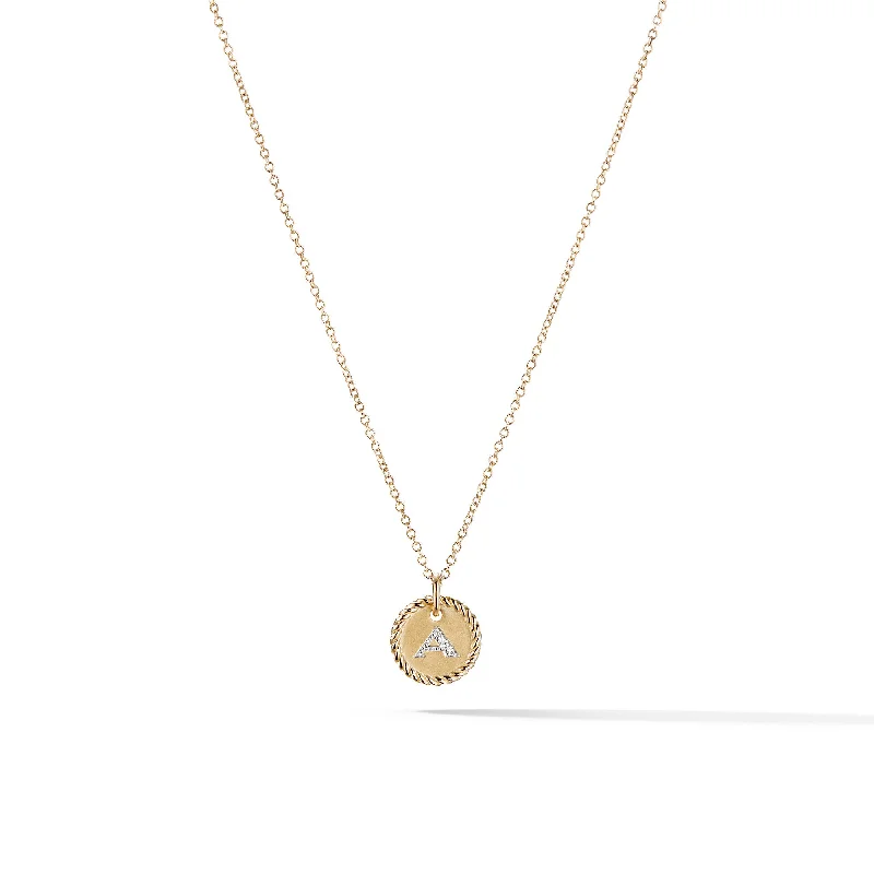 Beaded necklace for women-Initial Charm Necklace in 18K Yellow Gold with Diamond A