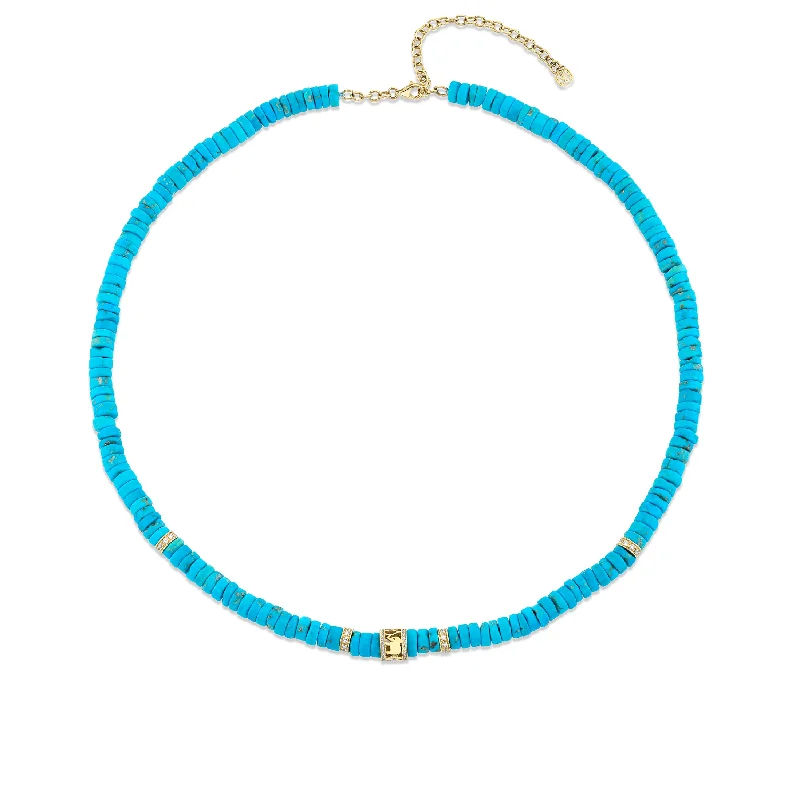 Heart pendant necklace for women-Gold & Diamond Lucky Icon Rondelle Turquoise Heishi Necklace