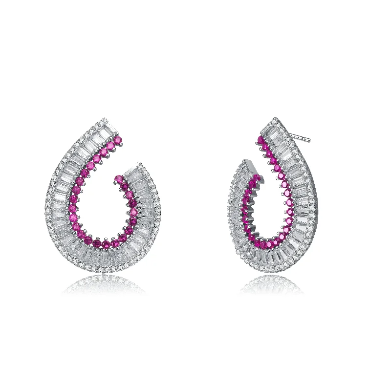 Pearl earrings for women-Glamorous Ruby Cubic Zirconia Sterling Silver Teardrop Earrings