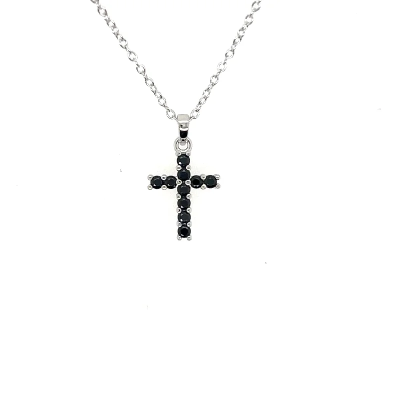 Necklace with colored diamonds for women-Sterling Silver Black Spinel Cross Pendant Necklace